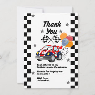 Fast One Boy's First Birthday Thank You Race Car Card