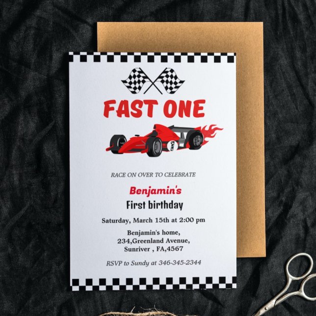 Fast one car race boy first birrthday party invitation (Creator Uploaded)