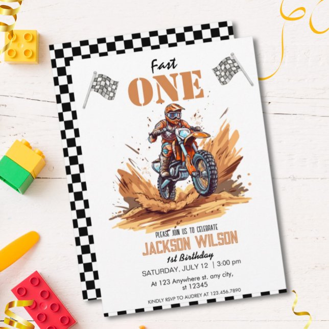 Fast One Dirt Bike Adventure 1st Birthday  Invitation (Creator Uploaded)