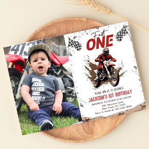 Fast One Dirt Bike Adventure 1st Birthday Photo Invitation