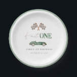 Fast ONE Green Retro Race Car Paper Plates<br><div class="desc">Add speed and style to your racing party with our paper plates,  adorned with a cute retro race car design. These plates blend playful charm with a hint of nostalgia,  making them a hit for any racing-themed event!</div>