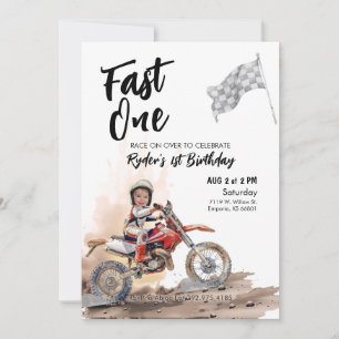 Fast One Little Racer 1st Birthday Photo Invite