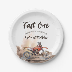 Fast One Little Racer First Birthday Paper Plate