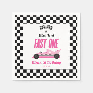 Fast One Pink Race Car First 1st Birthday Party Napkin