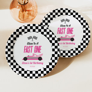 Fast One Pink Race Car First 1st Birthday Party Paper Plate