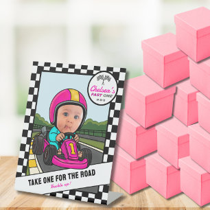 Fast ONE - Pink Take One & Buckle Up! Favour Pedestal Sign