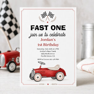 Fast One Race Car 1st Birthday Invitation