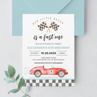 Fast One Race Car 1st Birthday Invitation