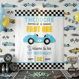 Fast One Race Car 1st Birthday Party Backdrop Tapestry