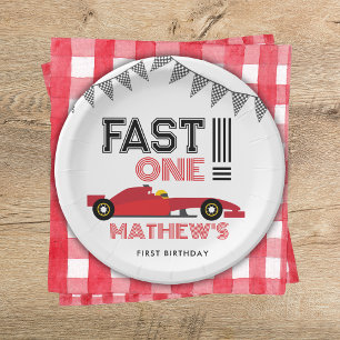 Fast One Race Car 1st Boy Birthday Party Paper Plate