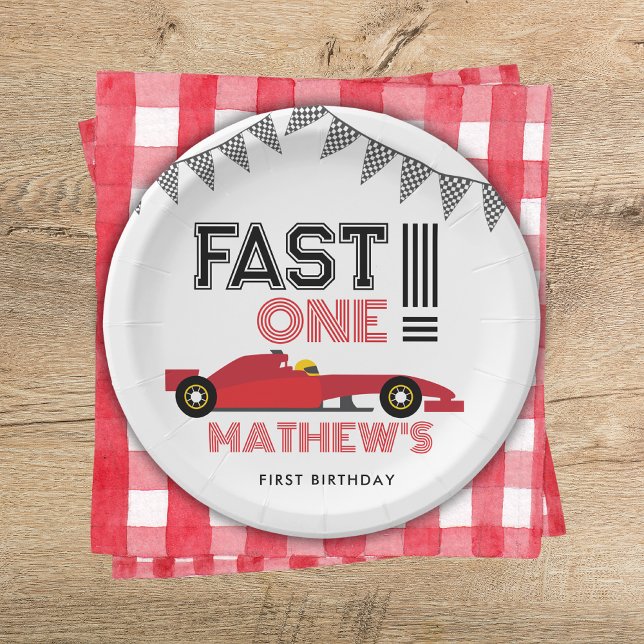 Fast One Race Car 1st Boy Birthday Party Paper Plate (Creator Uploaded)