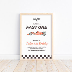 Fast One Race Car 1st Boy's Birthday Party Welcome Poster