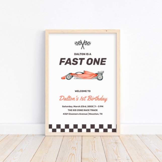Fast One Race Car 1st Boy's Birthday Party Welcome Poster (Creator Uploaded)