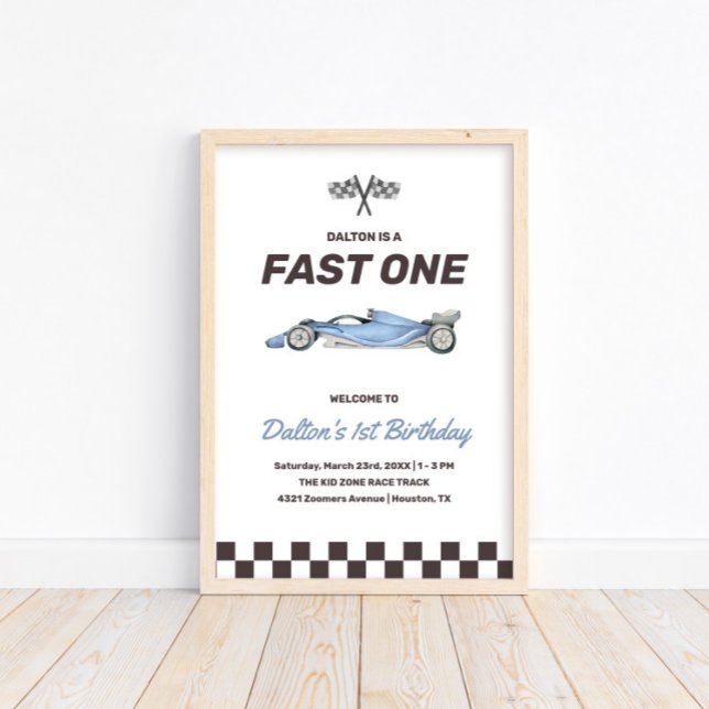 Fast One Race Car 1st Boy's Birthday Party Welcome Poster (Creator Uploaded)