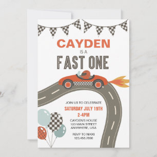 Fast One Race Car Birthday Invitation