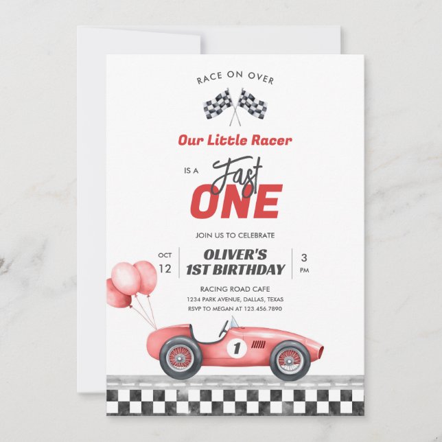 Fast One Race Car Boy 1st Birthday Invitation (Front)
