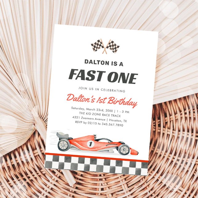 Fast One Race Car Boy 1st Birthday Invitation (Creator Uploaded)