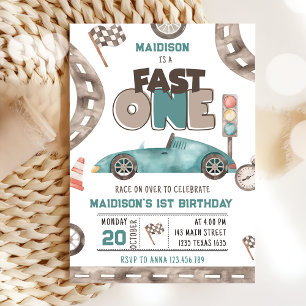 Fast One Race Car Boy 1st Birthday  Invitation