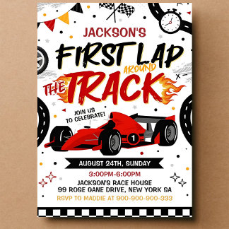 Fast One Race Car Boy 1st Birthday Invitation