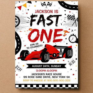 Fast One Race Car Boy 1st Birthday Invitation
