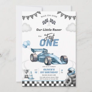 Fast One Race Car Boy 1st Birthday Invitation