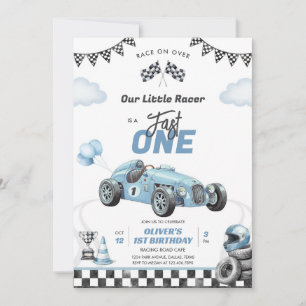 Fast One Race Car Boy 1st Birthday Invitation