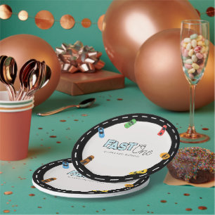 Fast one race car boy 1st birthday paper plate