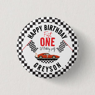 Fast One Race Car Boy 1st Birthday Party 3 Cm Round Badge