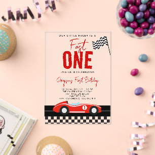 Fast One Race Car Boy 1st Birthday Party Acrylic Invitations