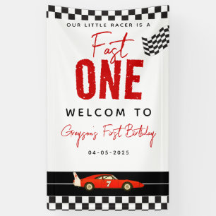 Fast One Race Car Boy 1st Birthday Party Banner