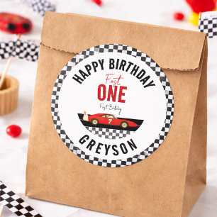 Fast One Race Car Boy 1st Birthday Party Classic Round Sticker