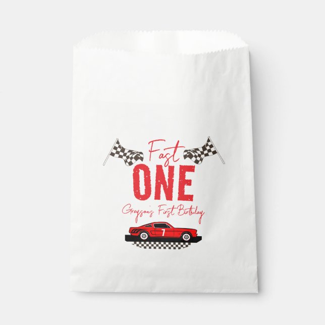 Fast One Race Car Boy 1st Birthday Party Favour Bags (Front)