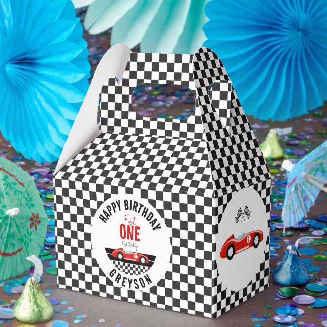Fast One Race Car Boy 1st Birthday Party Favour Box (Party)