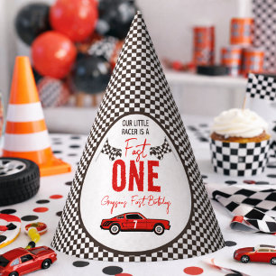 Fast One Race Car Boy 1st Birthday Party Hat