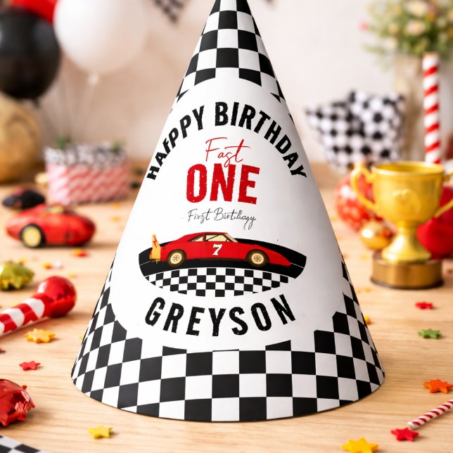 Fast One Race Car Boy 1st Birthday Party Hat (Fast One Race Car Boy 1st Birthday Party Hat)