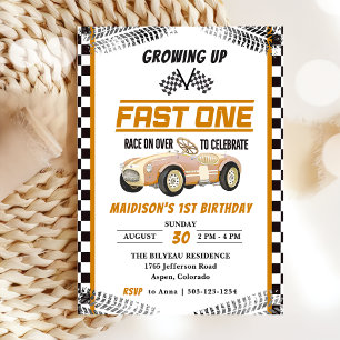 Fast One Race Car Boy 1st Birthday Party  Invitation