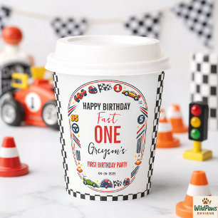 Fast One Race Car Boy 1st Birthday Party Paper Cups