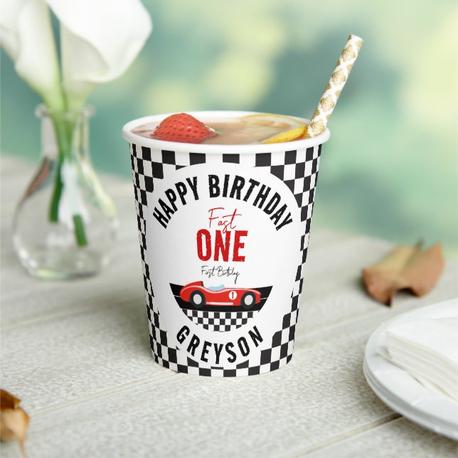 Fast One Race Car Boy 1st Birthday Party Paper Cups (Insitu)