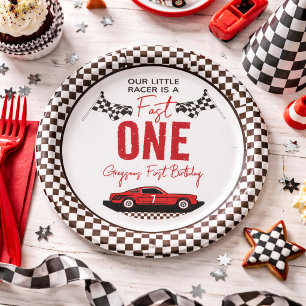 Fast One Race Car Boy 1st Birthday Party Paper Plate