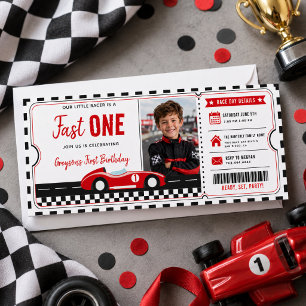 Fast One Race Car Boy 1st Birthday Party Ticket  Invitation