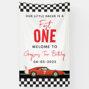 Fast One Race Car Boy 2nd Birthday Party  Banner