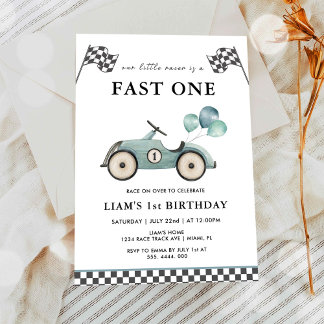 Fast One Race Car Boys 1st Birthday Invitation