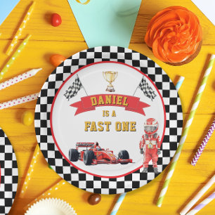 Fast One Race Car Checkered Flag Party  Paper Plate