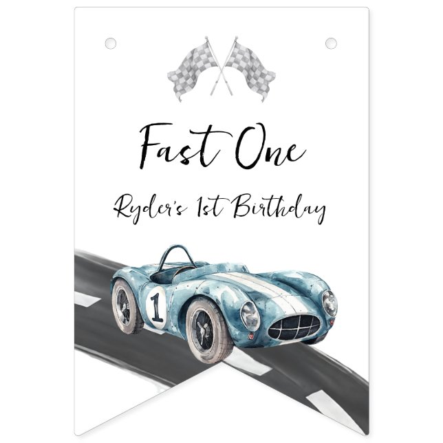 Fast One Race Car First Birthday Bunting (First Flag)