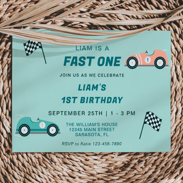 Fast One Race Car First Birthday Invitation (Creator Uploaded)