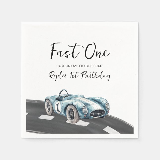 Fast One Race Car First Birthday Napkin (Front)