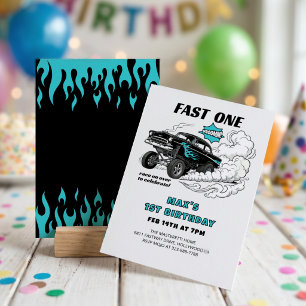 Fast One Race Car Gasser 1st Birthday Invitation