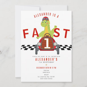 Fast One Race Car Racing Car Dinosaur 1st Birthday Invitation