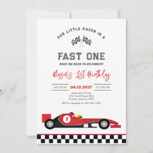 Fast One Race Car Red First 1st Boy Birthday Invitation