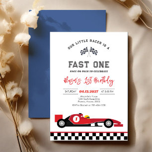 Fast One Race Car Red First 1st Boy Birthday Invitation